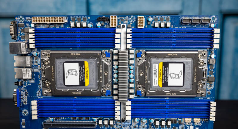 Gigabyte MZ72 HB0 CPU Sockets DIMMs And Top Power Connectors