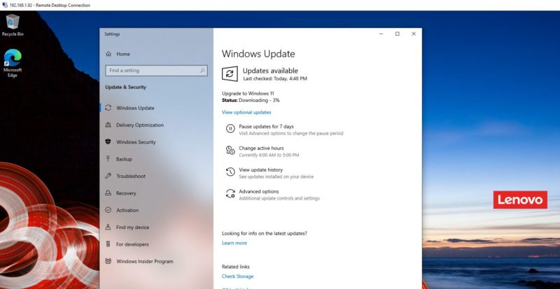 Microsoft Windows 11 Pro Downloading Via RDP Session
